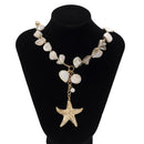 the BEACH COMBER - Retro Starfish White Shell Conch Pendant Necklace, Women Simple Creative Colorful Stones Hand Woven Beach Jewelry
