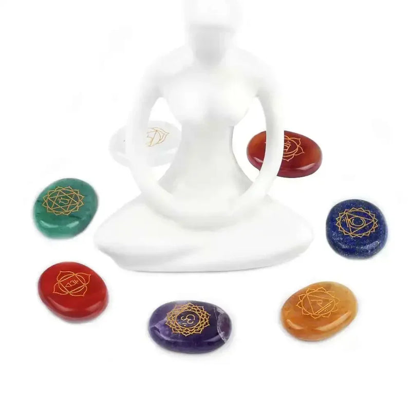 7Pcs/Set Chakra Reiki Healing Crystal Stone Set Yoga Energy Natural Stone Carved for Meditation Balancing