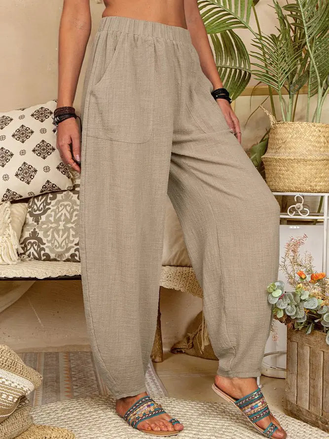 Casual Women Harem Pants Summer Female Cotton Linen Loose Wide Leg Long Pants Homewear LRFZ-922