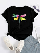 the LET IT BE DRAGONFLY - Casual Dragonfly Print Crew Neck Short Sleeve T-Shirt for Women