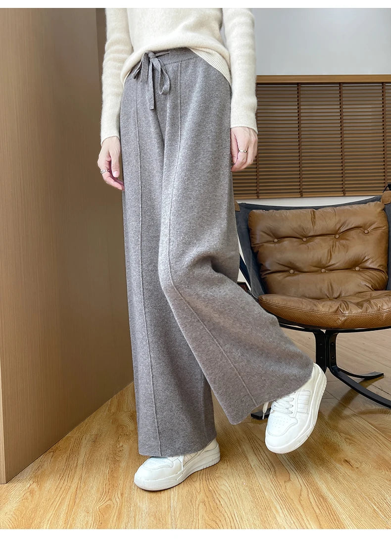 2024 Autumn/Winter New Knitted Women's High Waist Pants,Casual And Loose.  Straight Leg, personalized Floorpants With Elasticity