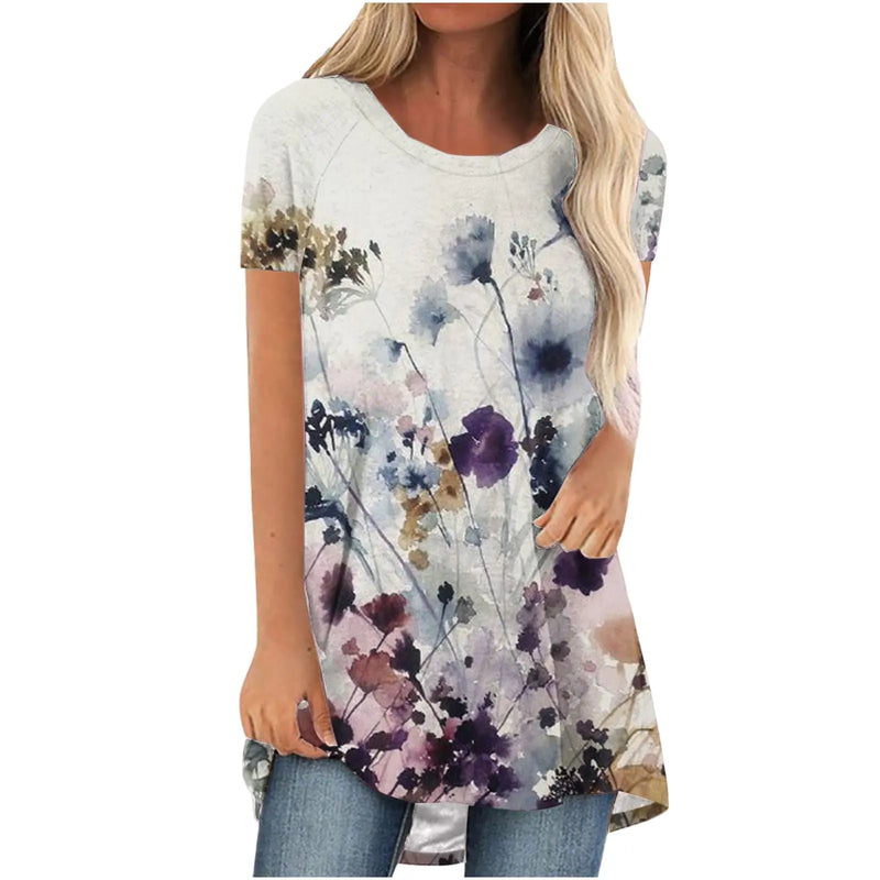 New Colourful Floral 3D Print T-Shirts Streetwear Women Casual Short Sleeve T Shirt Oversized Tunic Y2K Tops Tees Woman Clothing