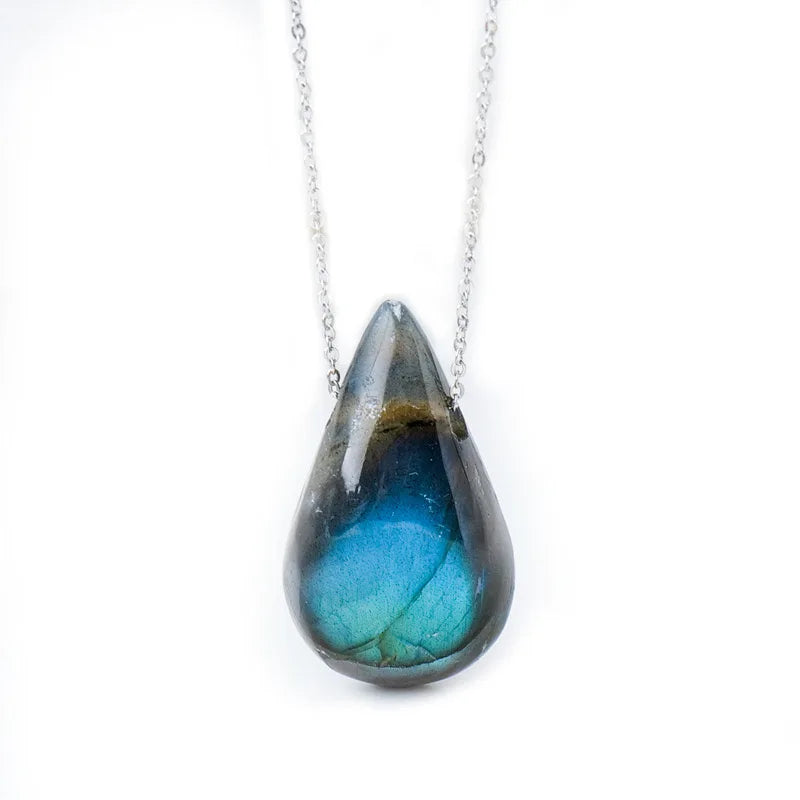 the TEARDROP - Nature Labradorite Drop Blue Flash Unique Gemstone Pendant Gift