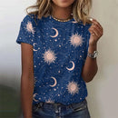 the CONSTELLATIONS - 3D Printed Sun Stars Moon Starlit Sky Graphic Summer Casual Loose Round Neck Short Sleeves T-Shirts for Women