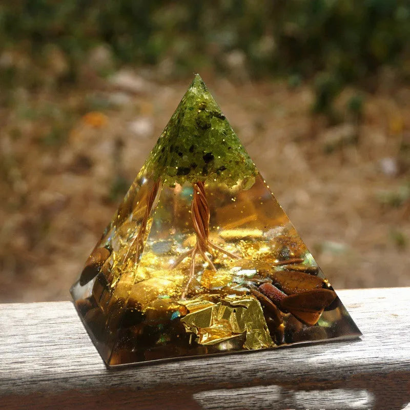 the GIVING TREE - Crystals Stone Orgone Pyramid Energy Generator Decoration, Natural Gravel Energy Tower, Crystal Epoxy Geometry Shape Ornaments