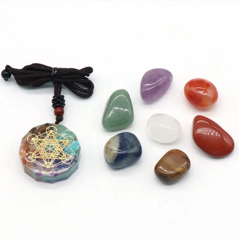 the CRYSTAL CHAKRAS - Natural Crystal Chakras Kit, Amethyst Stone Healing Meditation Reiki 7 Chakra Yoga Stone Set, Collection Gifts Spiritual Necklace