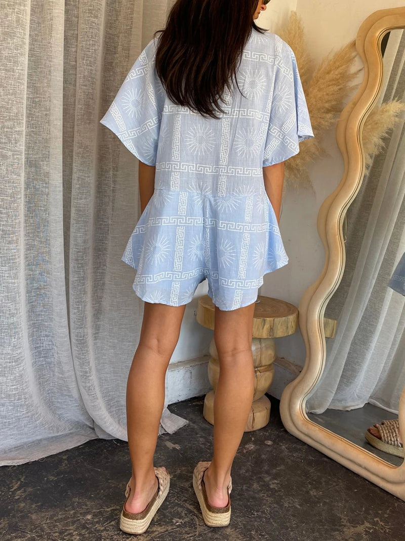 Fashion Women Boho Floral Romper Shorts Oversized Button Down Short Sleeve Wide Leg Short Jumpsuit Vacation Outfits