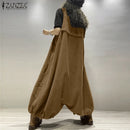 the ROMPER BOHO - Streetwear Corduroy Bibbed Wide Leg Pant Drop Crotch Overalls Loose Casual Suspender Rompers/Jumpsuits