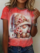 the HAPPY GNOME - Gnomes Printed Comfortable Crew Neck Short Sleeves Summer Style Casual T-Shirts for Women