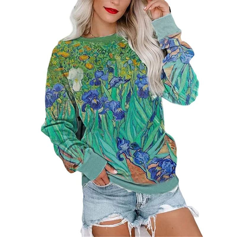 Van Gogh Oil Painting Sweatshirts Starry Sky Night 3D Print Hoodies Women Streetwear Pullovers Tops Y2k Hoodie Woman Clothing