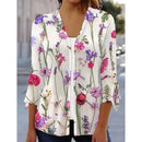 the VINTAGE BOHO - Women's Spring/Autumn Vintage Floral Print Knitted Cardigan Fashion Elegant V-Neck 3/4 Sleeve Tunic Sweater Coats