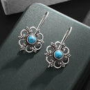 the ANTIQUE FLOWER - Beautifully Inlaid Blue Turquoise Flower Hypoallergenic Earrings for Women, Stylish Elegant Banquet Jewelry