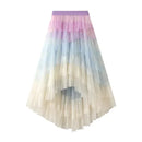 the BOHO TUTU - Women's Tulle Skirt Ruffle Multilayer Mesh A-Line Tier Tutu High Waisted Gradient Rainbow Tulle Long Skirt