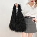 the SHAGGY - Women's Wool Plush Shoulder Bags, Hot Girls Faux Fur Drawstring Bucket Bag, Fashion Female Furry Purse Tote Handbags