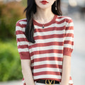 2024 women's cashmere sweater women's short sleeved striped sweater pullover vest T-shirt knitted cashmere sweater