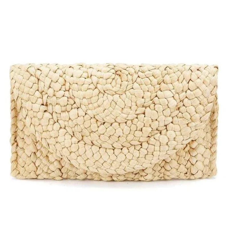 the LETTER BAG - Fashionable Corn Husk Straw Bags, Hand-Woven Women Clutch, Envelope Handbag Long Purse for Female, Summer Beach Bag