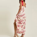 the FRENCH LAUNDRY - French Casual Bow Strap Suspender Beach Floral Print V-Neck Loose Long Dress