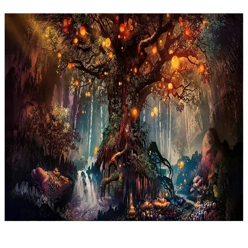 the FOREST LIFE - Tree Wall Hanging Tapestry, Fantasy Magical Tapestry Decorative Wall Decor