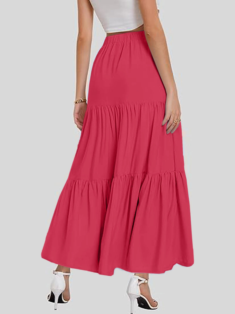 2024 Women's cross-border European and American summer Bohemian pleated A-line flowing swaying layered long skirt for wome