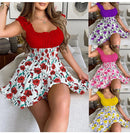 the BOHO MINI - Women Casual Round Neck Sleeveless Ruffles Boho Flower Print Mini Beach Sundress