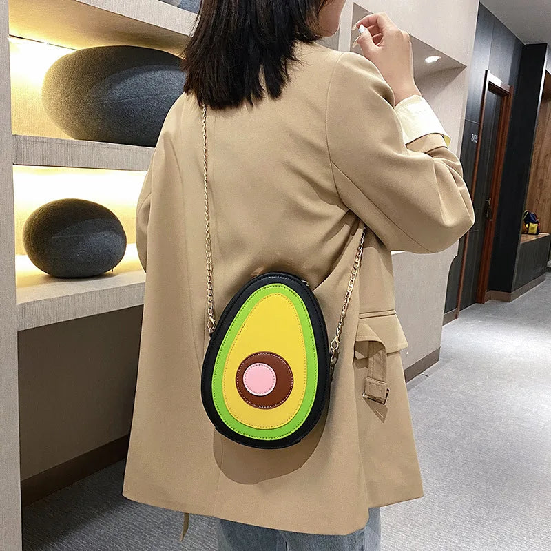 the AVOCADO - Summer Fruit Purses/Handbags for Women, Cute Girls Chain Shoulder Bag Round Leather Small Crossbody Bag Novelty Purse