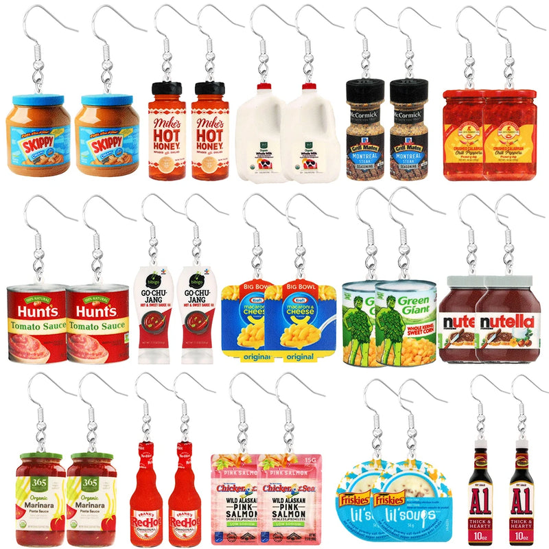 the PANTRY - Canned Bottle Snack Design Dangle Earrings, Cute Acrylic Jewelry Creative Food Ornaments