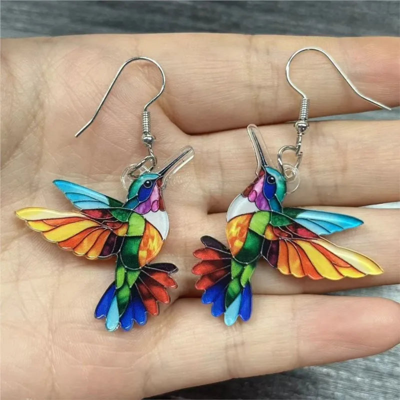 the COLORFUL HUMMINGBIRD - Colorful Hummingbird Stud Earrings for Women, Fashion Animal Dangle Earring Statement Jewelry Gifts