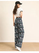 the SACRED ELEPHANT - Wide Leg High Waist Elephant Print Thin Straight Casual Bottoms Boho Pants