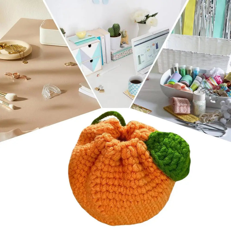 the CITRUS CROCHET - Orange Coin Purse, Crochet Drawstring Bag, Cute Drawstring Orange-Shaped Crochet Purse, Crochet Tangerine Bag Coin Chargers