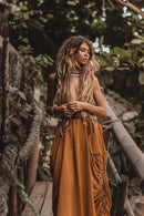 the CASTAWAY - Casual Bohemian Loose Cotton Skirt with Drawstring and Big Pockets