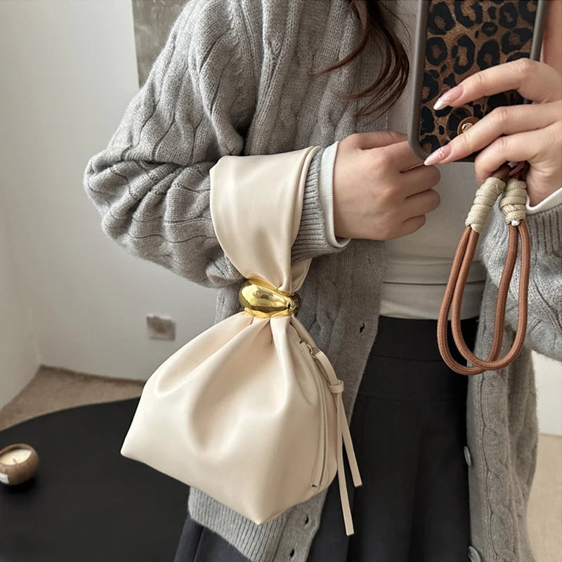 the WRIST BAG - Design Mini PU Leather Dumpling Niche Clutch Bags for Women, Fashion Knotted Female Retro Shoulder Bag Wrist Handbags and Purses