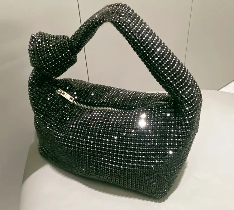 the KNOTTED RHINESTONE - Handle Rhinestones Knot Evening Bags, Silver Crystal Top Handle Bag for Women, Purses and Handbags Luxury Designer Handbag Tote
