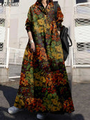 the BOHO KIMONO - Floral Printed Long Sleeve Cotton Maxi Dress Long Loose Casual Lapel Neck Shirtdress