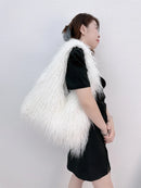 the SHAGGY - Women's Wool Plush Shoulder Bags, Hot Girls Faux Fur Drawstring Bucket Bag, Fashion Female Furry Purse Tote Handbags