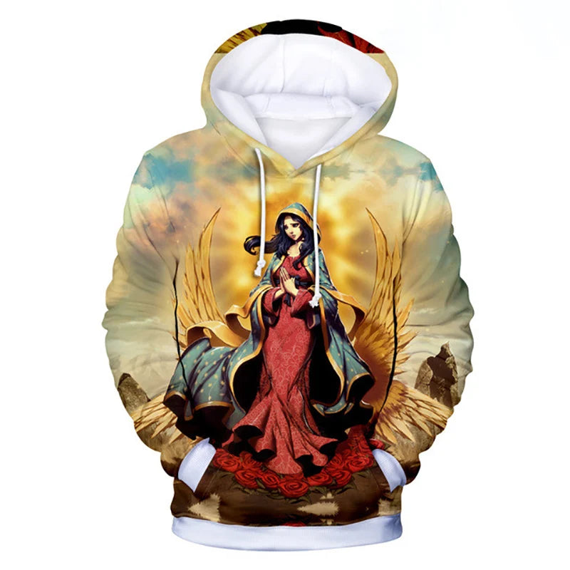 Virgin Mary 3D Print Hoodies Women Men Retro Streetwear Oversized Pullovers Y2k Hoodie Harajuku Sweatshirts Woman Tops Clothing