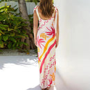 the COCO CABANA - Women's Boho Beach Fashion Print Casual Sleeveless Side Split Slim Long Sexy O-Neck Bow Tie-Up Suspender Dress