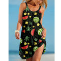 Summer new 3D printed watermelon print sexy women's dress midi sleeveless dress retro women's suspender bohemian street clothing