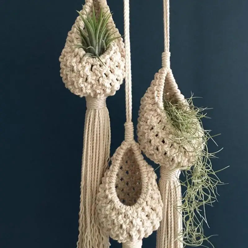 the WOVEN WALL - Macrame Wall Decor Handmade Tassel Holder Pineapple Display Wall Planter, Boho Flower Woven Basket Tapestry Wall Decor Macrame