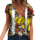 the SOFTBALL MOM - Summer Baseball MOM 3D Print V-Neck Short Sleeve Harajuku Streetwear Oversized T-Shirts for Women