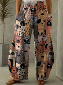 the CAT BOHOS - Urban Street Fashion Casual Loose Long Style Cartoon Cat Color 3D Printed Double Side Pocket Pants