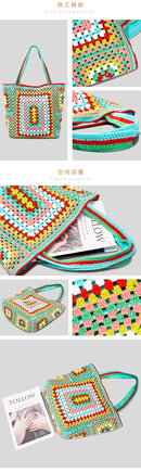 the CANCUN BOHO - Bohemian Crochet Women Shoulder Bags, Knitting Large Capacity Tote Bag, Casual Lady Handbags, Big Shopper Purses/Summer Beach Bags