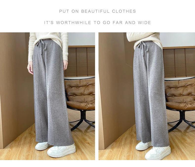 2024 Autumn/Winter New Knitted Women's High Waist Pants,Casual And Loose.  Straight Leg, personalized Floorpants With Elasticity