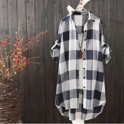 Women's Plaid Cotton Shirt Chic Women Blouse Elegant and Youth Women's Blouses New In External Clothes Korean Style