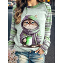 the COFFEE CAT CLUB - Women's Round Neck Animal Cat 3D Printed Autumn/Winter Sweatshirts
