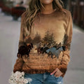 2024 New Women's Long Sleeve Tops Fashionable 3d Horse Pattern Printed Blouse Tops Leopard Style Loose Pullovers Winter Autumn