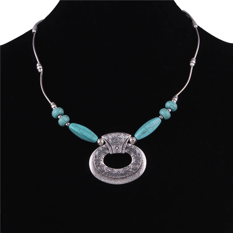 the AQUA MARINE - Bohemian Turquoise Natural Stone Pendants Necklace for Women