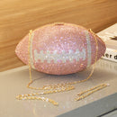 the FOOTBALLER - Football Shape Fashion Handbag. Large Capacity Rhinestone Bling Purse with Shoulder Chain, Shiny Diamond Purse