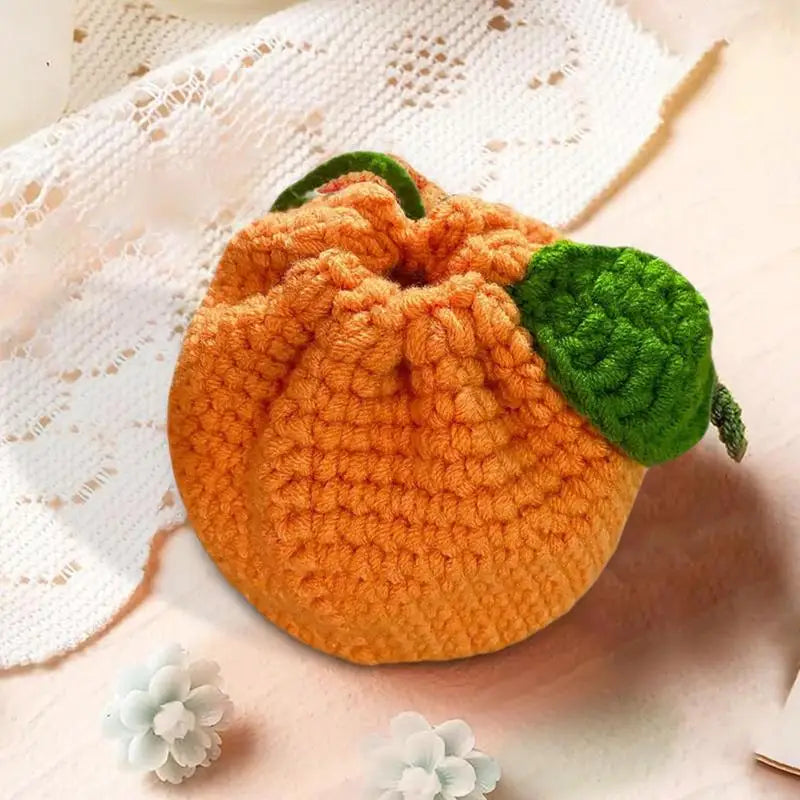 the CITRUS CROCHET - Orange Coin Purse, Crochet Drawstring Bag, Cute Drawstring Orange-Shaped Crochet Purse, Crochet Tangerine Bag Coin Chargers