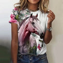 the HORSE WHISPERER - 3D Animal Print Casual Short Sleeves Horse Pattern Summer Loose T-Shirts for Women