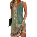 the VINTAGE BOHO - Fashion V-Neck Loose Bohemian Vacation Sleeveless Summer Dresses for Women
